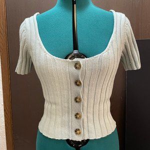 Forever 21 Ribbed Knit Button Up Short Sleeved Sweater Light Blue Size M